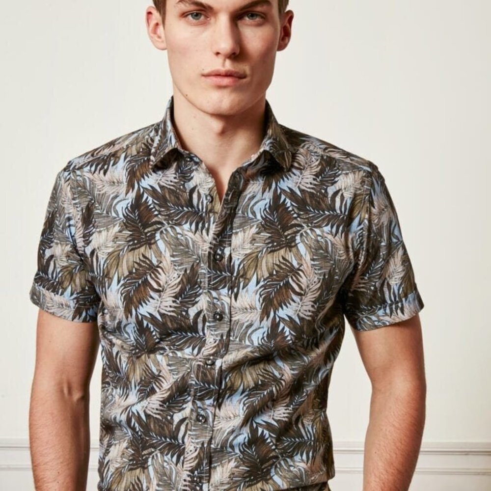 𝅺sand Copenhagen 8012 Simon N ST Light Camel Short Sleeve Button Down Shirt